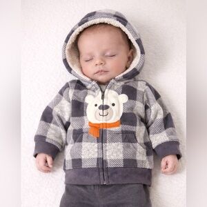 Cozy Checkered Hoodie with Bear Design